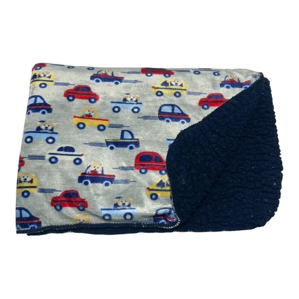 Kidgets Car Vehicle Baby Blanket Gray Navy Blue Sherpa Automobiles